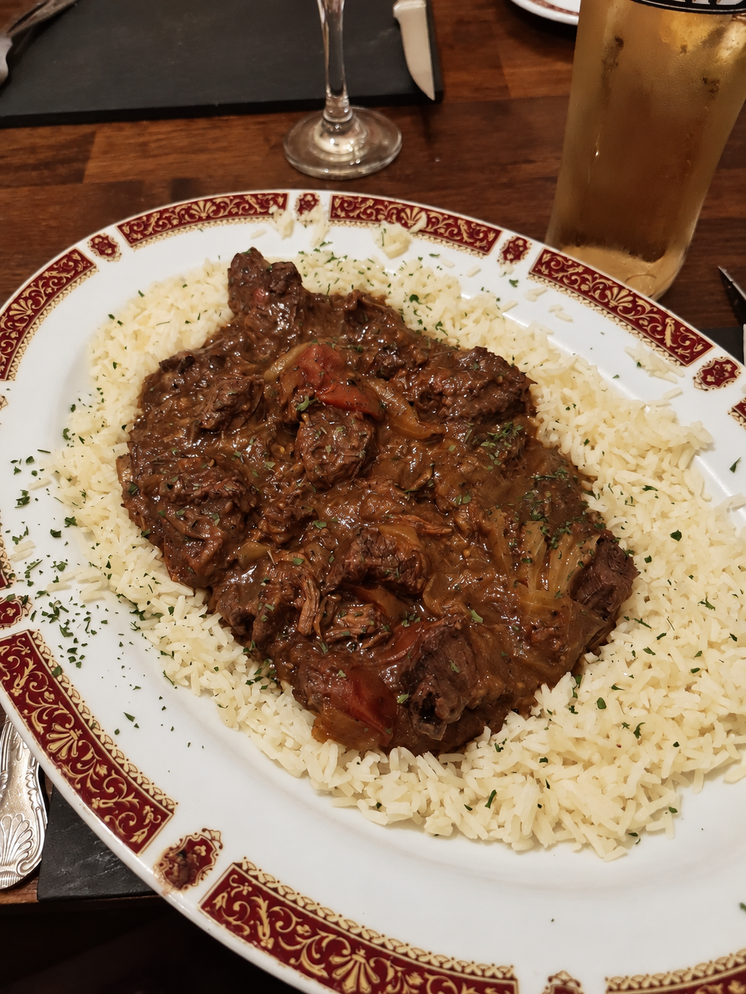 Stifado served with rice at Othello Restaurant